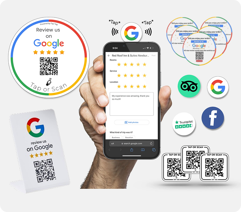 Happy business owner with 5-star reviews